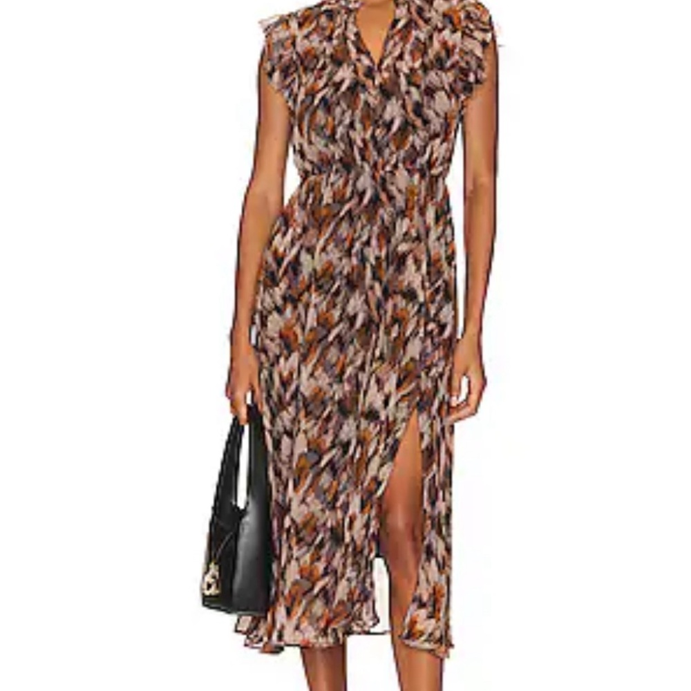 Steve Madden Brown and Black Midi Dress with Cowl Neck and Flutter Sleeves
